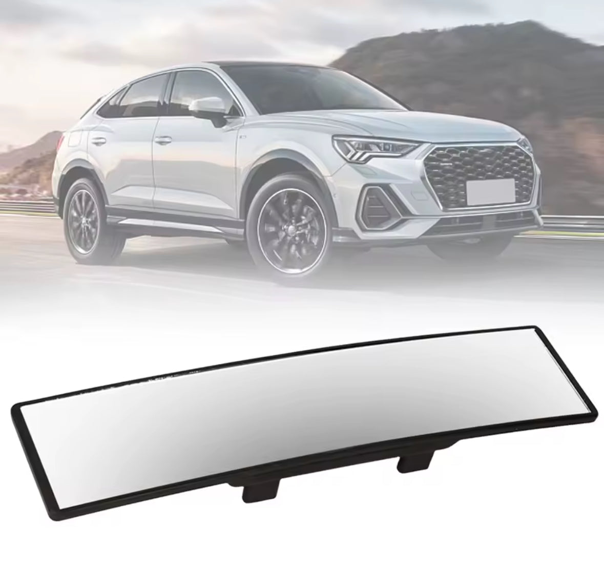 Car sun visor with a blurred car in the background
