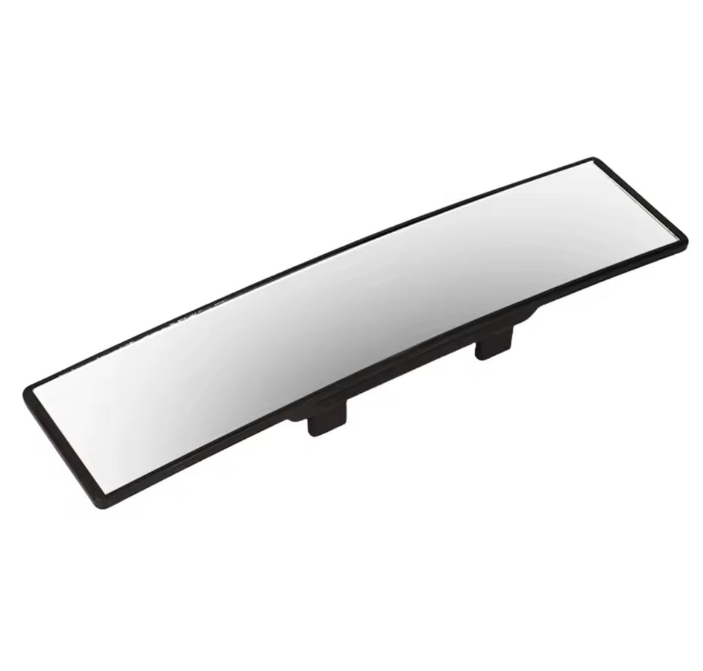 Rectangular car mirror with black frame on a white background